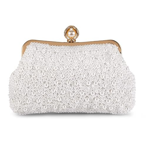 FALETO Pearl Clutch Bag for Women Evening Wedding Party Bridal Handbag Ladies Beaded Clutch Purse for Party White | Amazon (US)