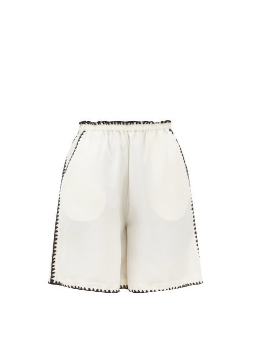 Toteme - Embroidered Silk-twill Shorts - Womens - Ivory | Matches (US)