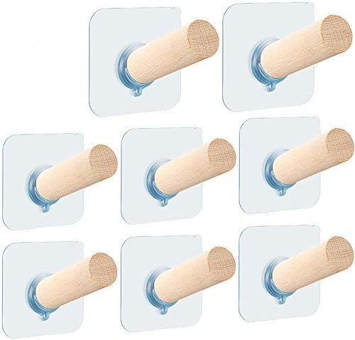 Self Adhesive Hooks Hat Hooks for Wall Rack Natural Extended Wooden Pegs Handmade Craft Modern Wo... | Amazon (US)