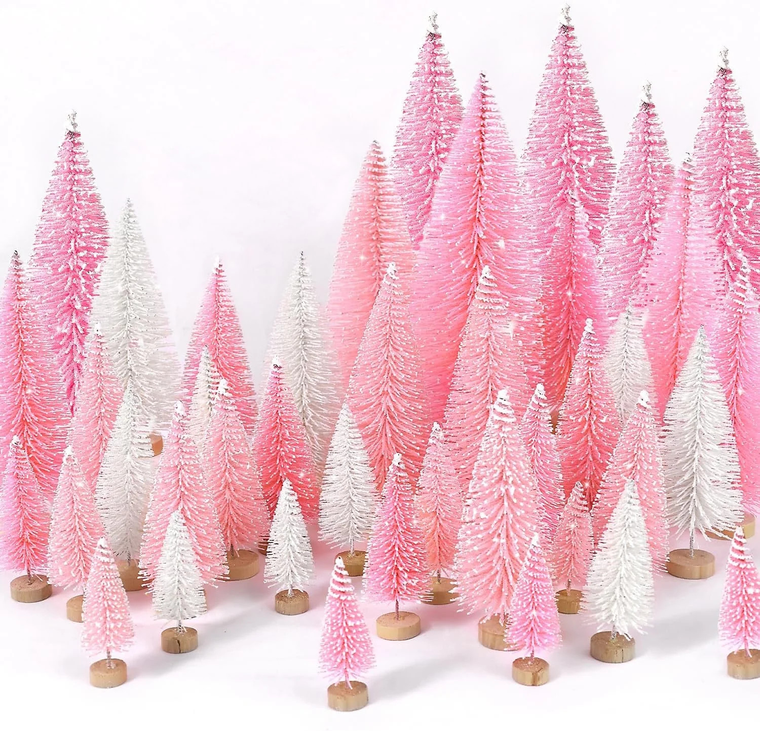 Ayieyill 30Pcs Mini Christmas Trees Artificial Bottle Brush Trees with Wooden Base Christmas Deco... | Walmart (US)