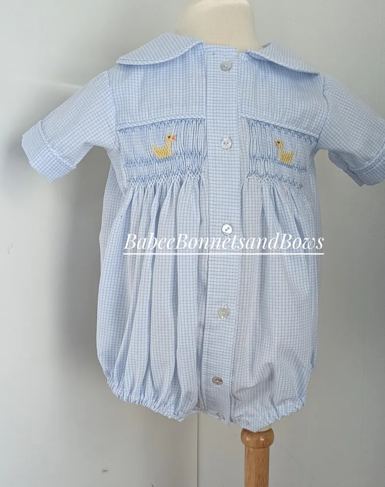 baby boy smocked duck bubble. blue check smocked bubble. smocked duck bubble. boys bubble. | Etsy (Global)
