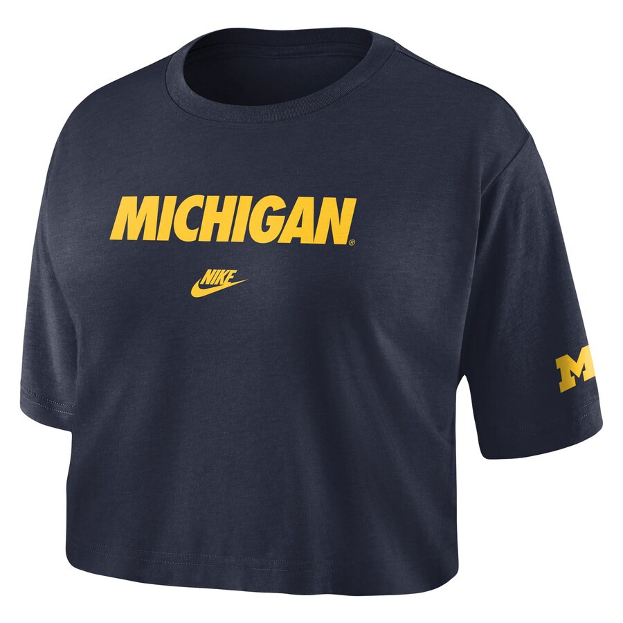 Michigan Wolverines Nike Women's Wordmark Cropped T-Shirt - Navy | Fanatics