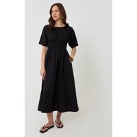 Threadbare Elasticated Waist Pure Cotton Midi Dress in Black | Threadbare UK