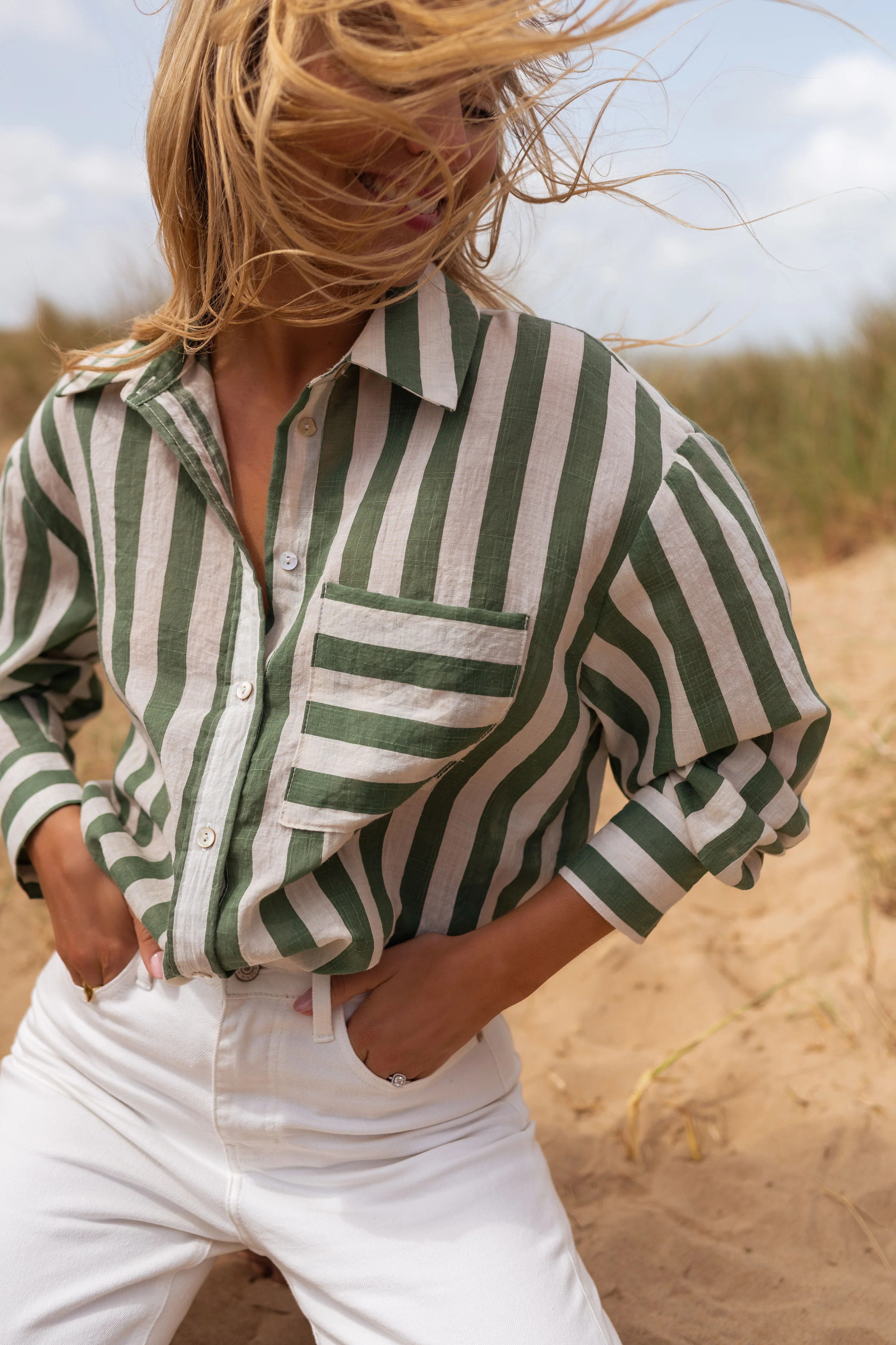 Green Striped Benza Shirt | Easy Clothes