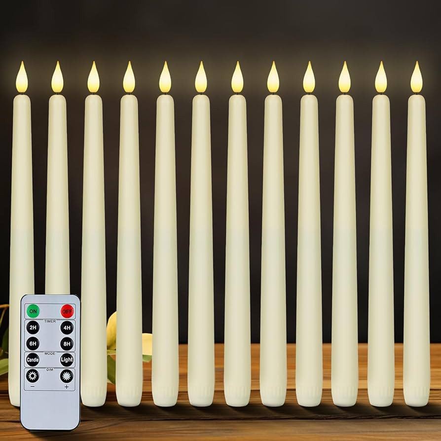 Homemory 12 Pcs Flameless Taper Candles with Remote Timer Dimmer, 11 inches Ivory Taper Candles B... | Amazon (US)