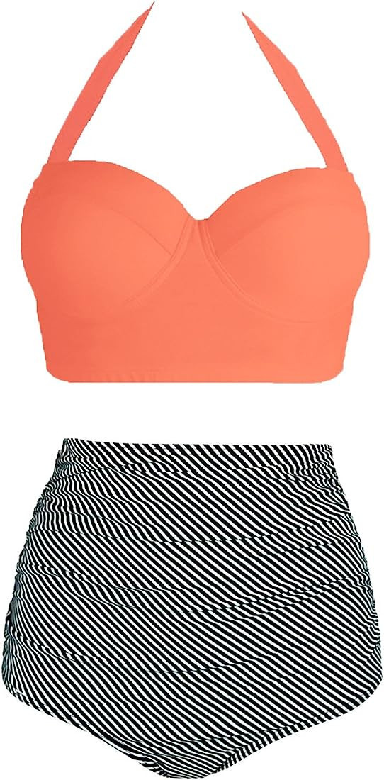 AMOURRI Womens Vintage Polka Underwire High Waisted Swimsuit Bathing Suits Bikini | Amazon (US)