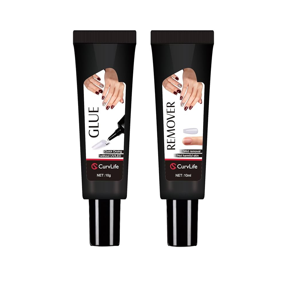 Curvlife Newly Upgraded Quick Drying 10g Semi Solid Nail Glue with 10ml Remover for Press On Nail... | Amazon (US)