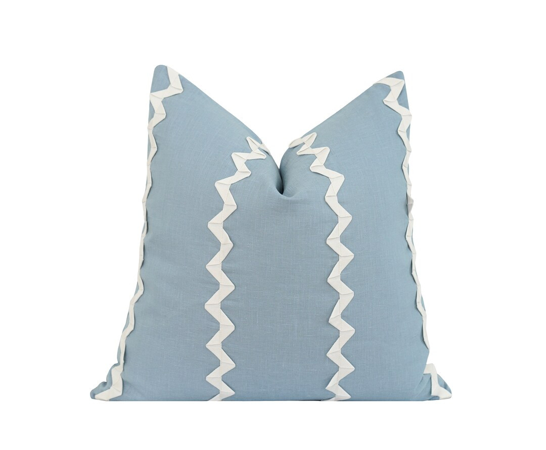 Lazare Appliqué Chambray Pillow Cover, Schumacher Linen Pillow Cover, Ivory Zig Zag Applique Rib... | Etsy (US)