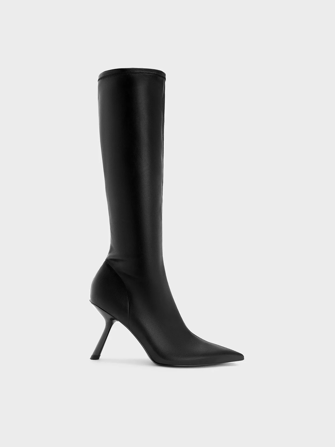 Slant-Heel Knee-High Boots
 - Black | Charles & Keith UK