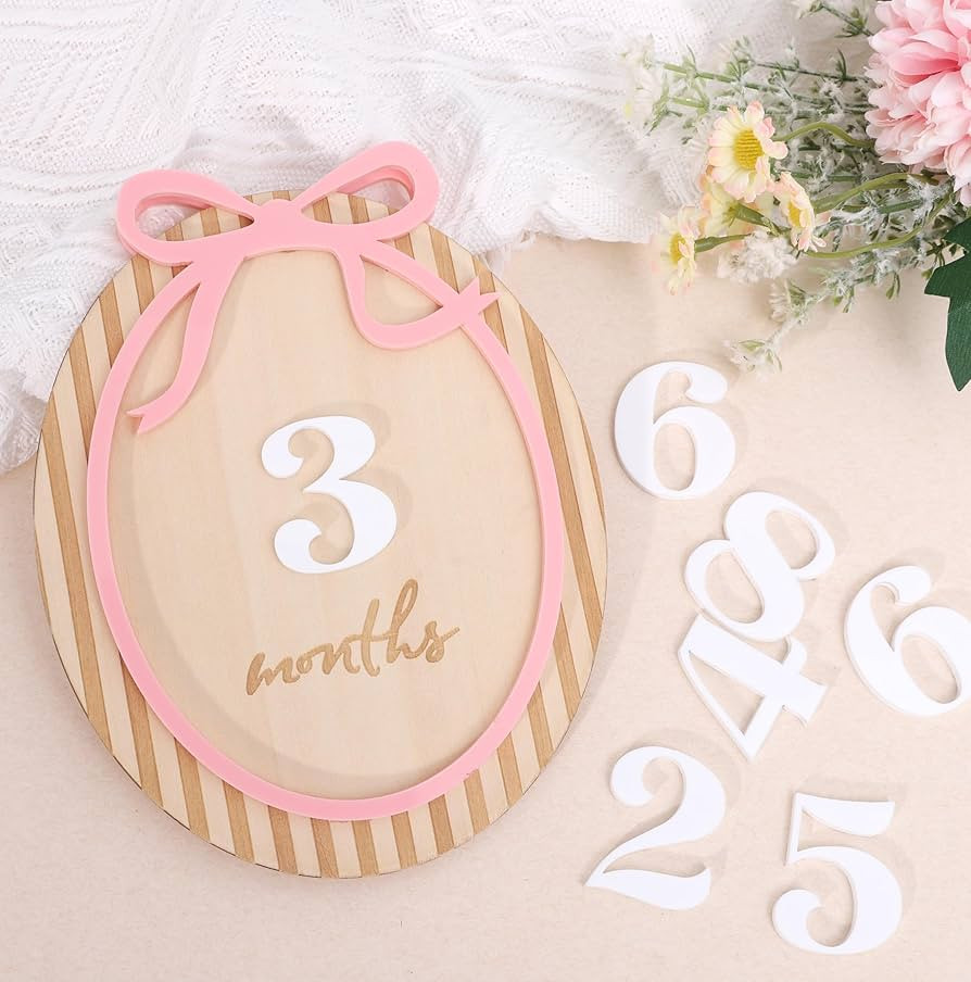 Baby Monthly Milestone Cards - Pink Bow Wooden Monthly Milestone Discs，Newborn Photography Prop... | Amazon (US)