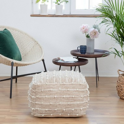 Penelope Pouf Ottoman Brown/Ivory - Anji Mountain: Handmade Bohemian Multi-Stripe Upholstered Rectangle, 250 lb Capacity | Target