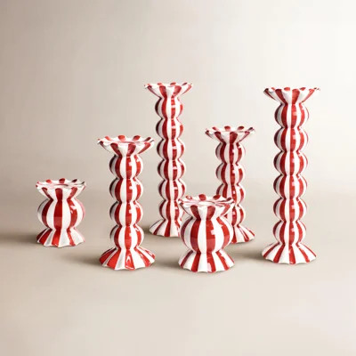 Red Stripe Ruffle Candlestick Holder | Birch Lane