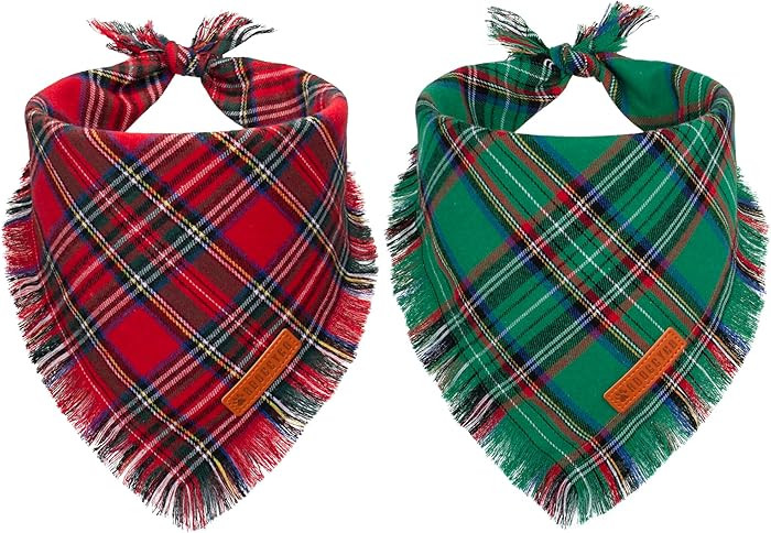 ADOGGYGO Christmas Dog Bandanas with Tassels, Stylish Plaid Dog Scarf Bib, Premium Cotton Fabric,... | Amazon (US)