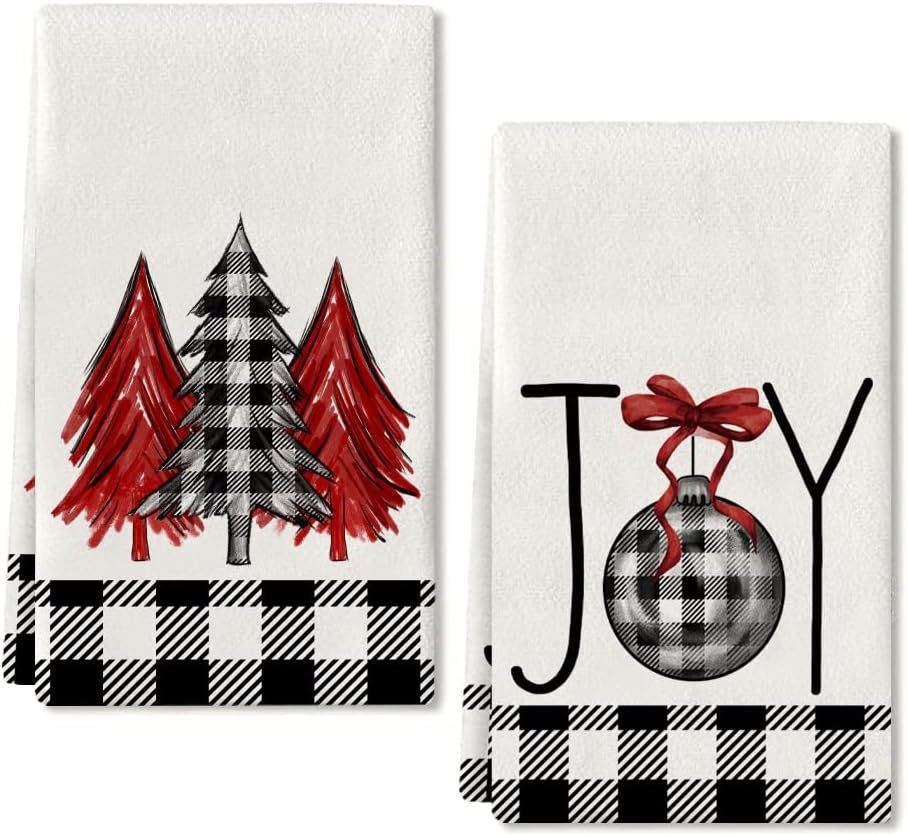Christmas Dish Towels for Christmas Decor Black Buffalo Plaid Xmas Kitchen Towels 18x26 Inch Joy ... | Amazon (US)