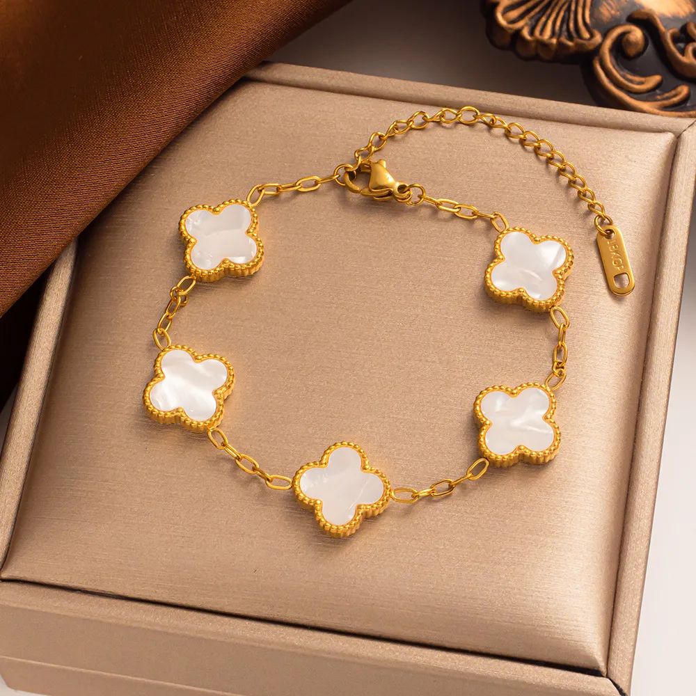 18K Gold Plated Classic Fashion Charm Bracelet Four-leaf Clover Designer Jewelry Elegant Mother-o... | DHGate