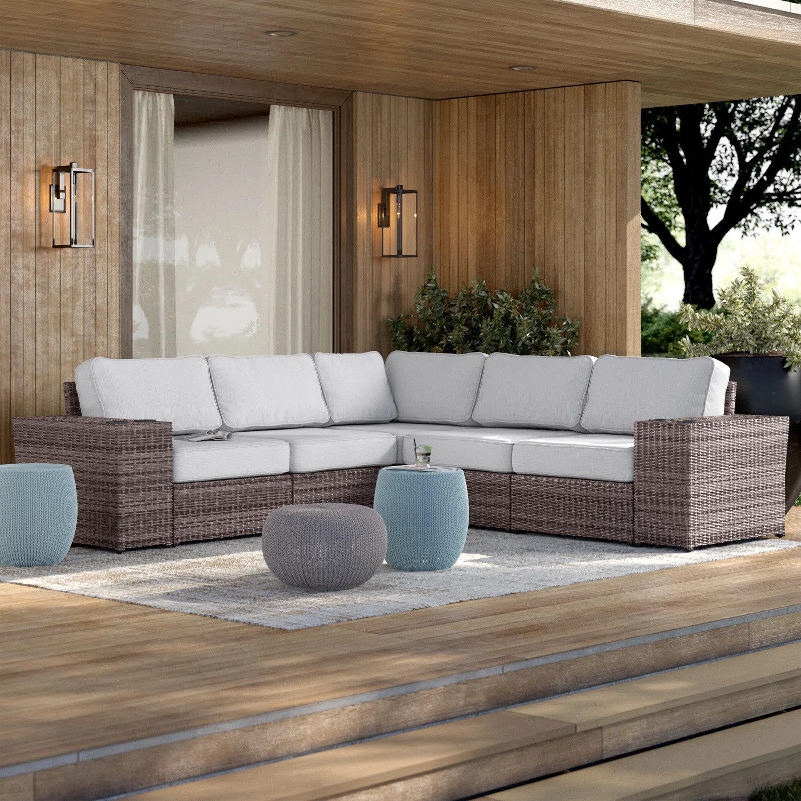 Ayantu Fully Assembled 102'' Wide Outdoor Wicker Reversible Patio Sectional with Cushions | Wayfair North America