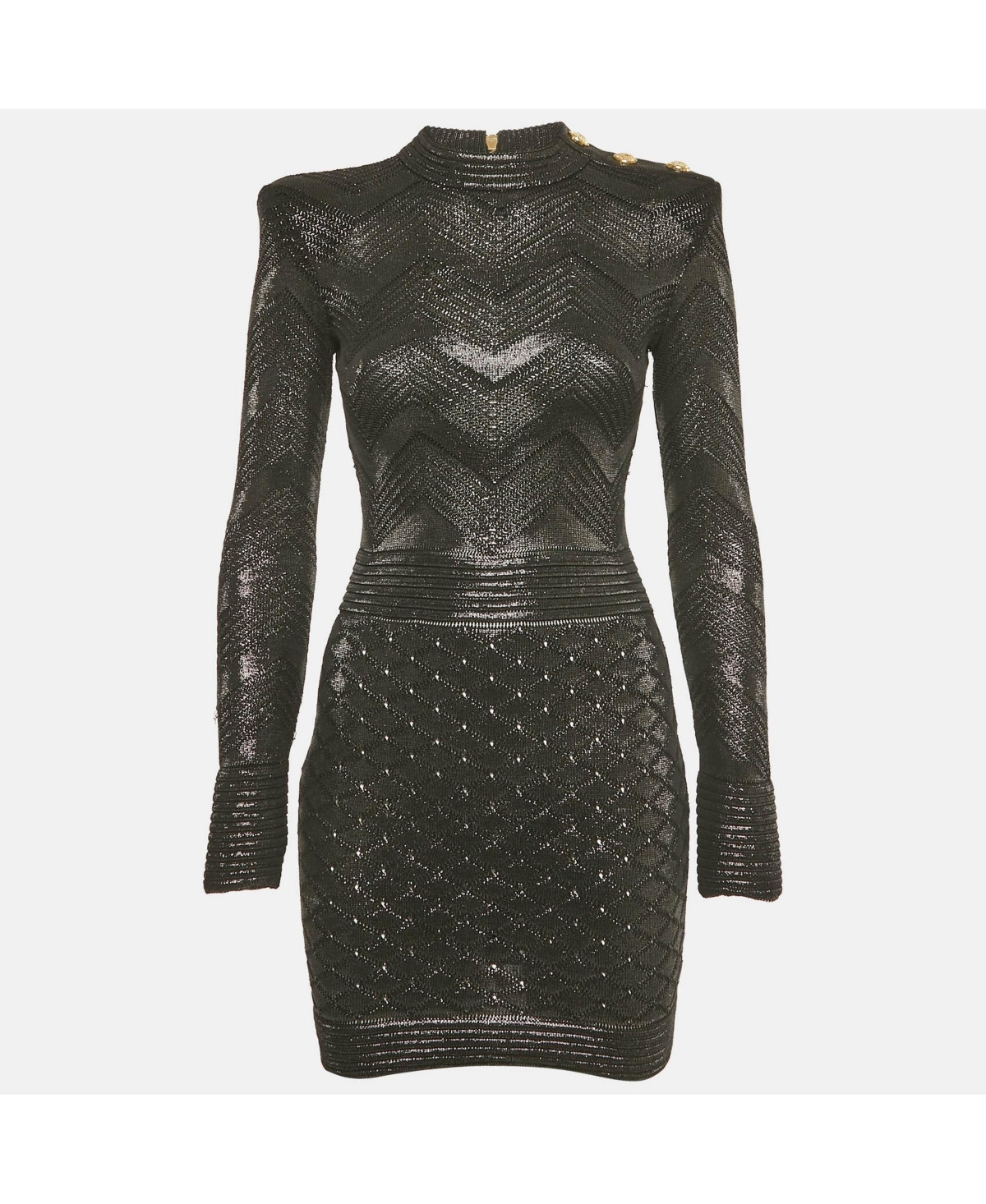 Pre-Owned Balmain Women's Black Lurex Patterned Knit Mock Neck Mini Dress | Macy's
