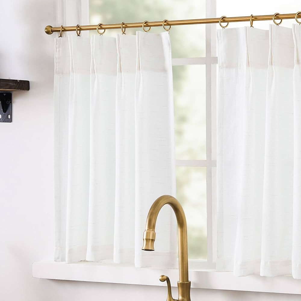 jinchan Linen Pinch Pleated Kitchen Curtains 36 Inch 2 Panels, Natural Linen Tier Curtains Back T... | Amazon (US)
