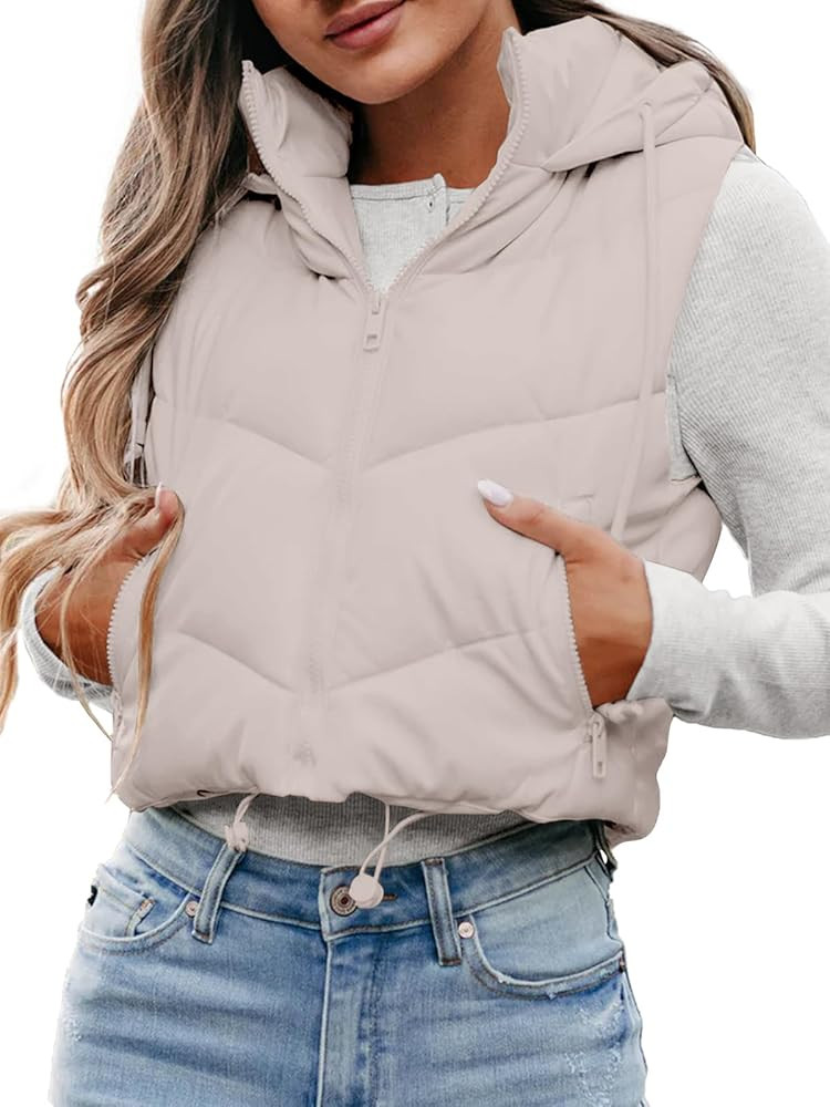 Danedvi Womens Winter Crop Vest Lightweight Cotton Padded Gilet with Hooded Puffer Sleeveless Jac... | Amazon (US)