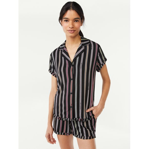 Joyspun Women's Ruffled Pajama Top and Shorts Set, 2-Piece, Sizes up to 3X - Walmart.com | Walmart (US)