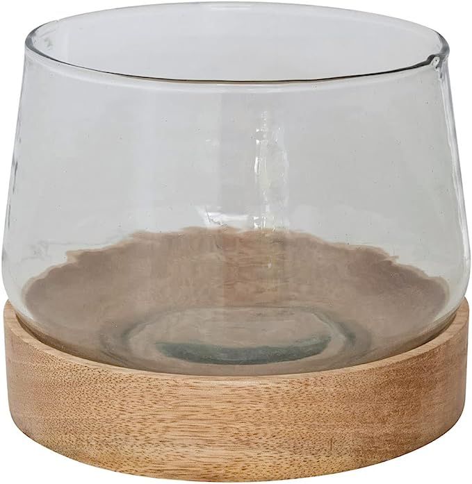 Bloomingville Glass Hurricane Mango Wood Base Vase, 6.75" | Amazon (US)