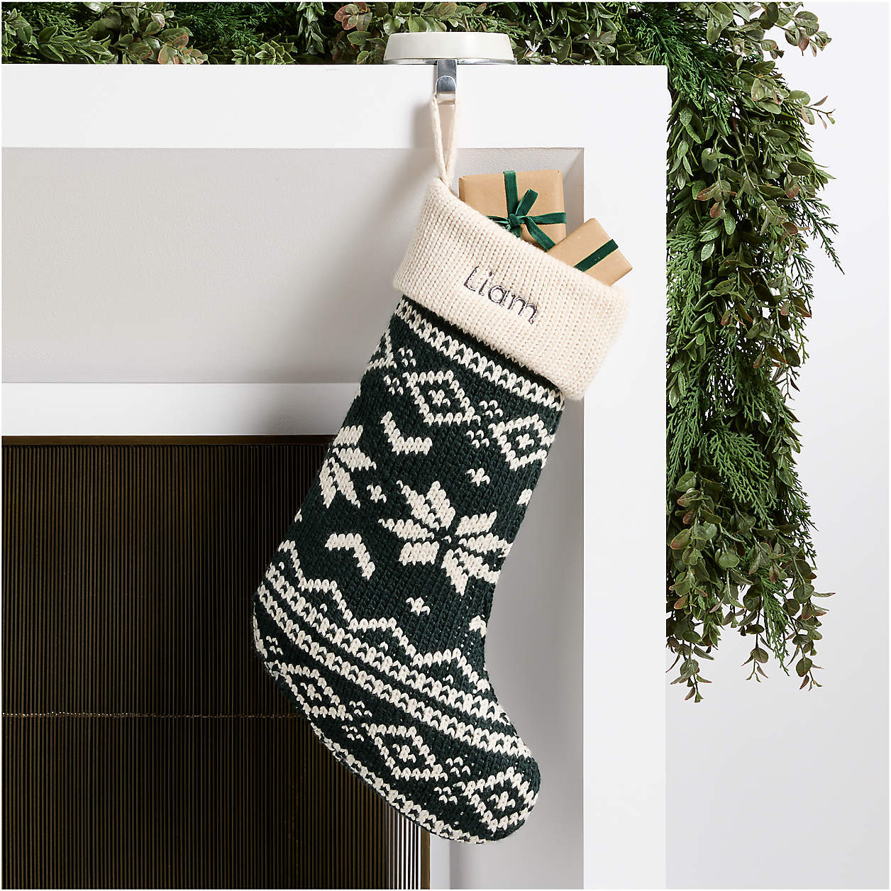Green Knit Fair Isle Christmas Stocking | Crate & Barrel | Crate & Barrel