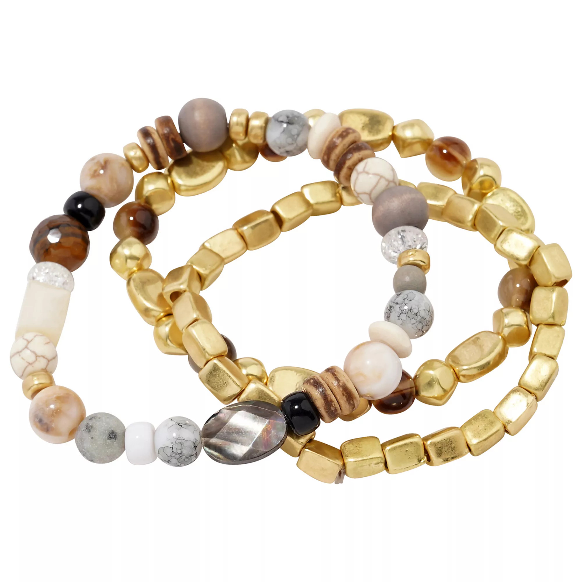 Emberly 3-Piece Wood Multi Beaded Stretch Bracelet Set | Kohl's