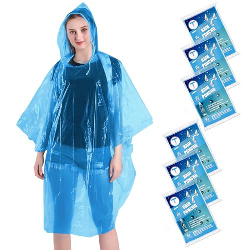 TUNCHMO Disposable Rain Ponchos for Adults 6 Pack 50% Thicker Emergency Ponchos-Blue | Amazon (US)