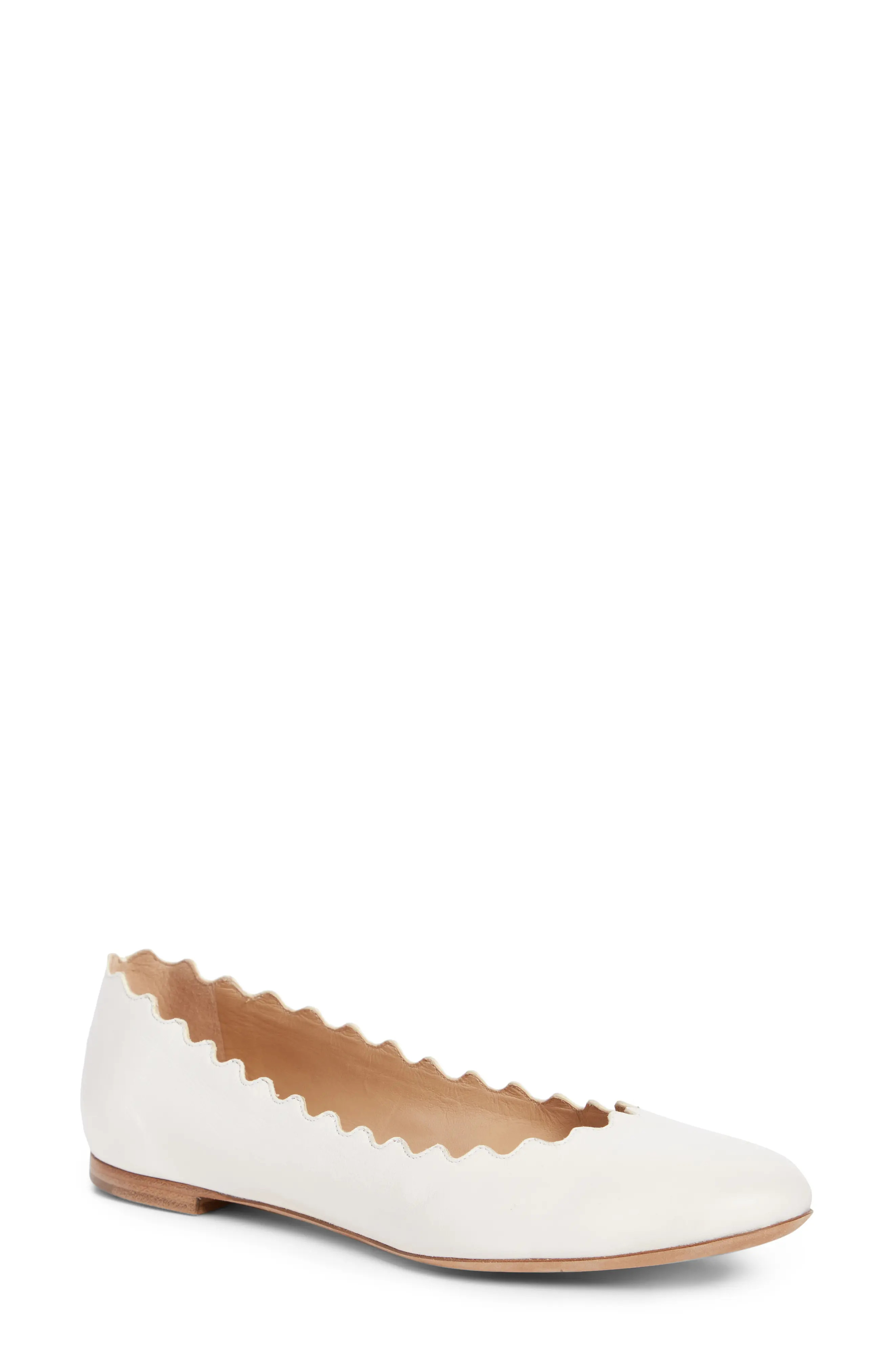 Women's Chloe 'Lauren' Scalloped Ballet Flat, Size 4.5US / 34.5EU - White | Nordstrom