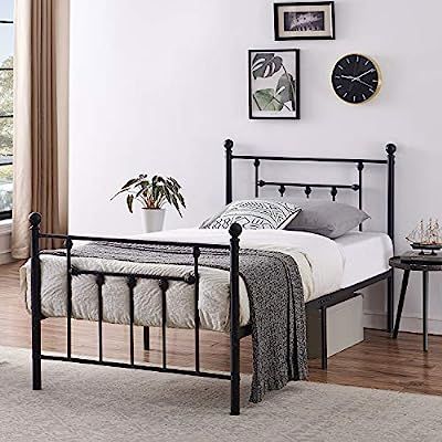 VECELO Twin Size Bed Frame Metal Platform Mattress Foundation with Headboard & Footboard/Easy Ass... | Amazon (US)