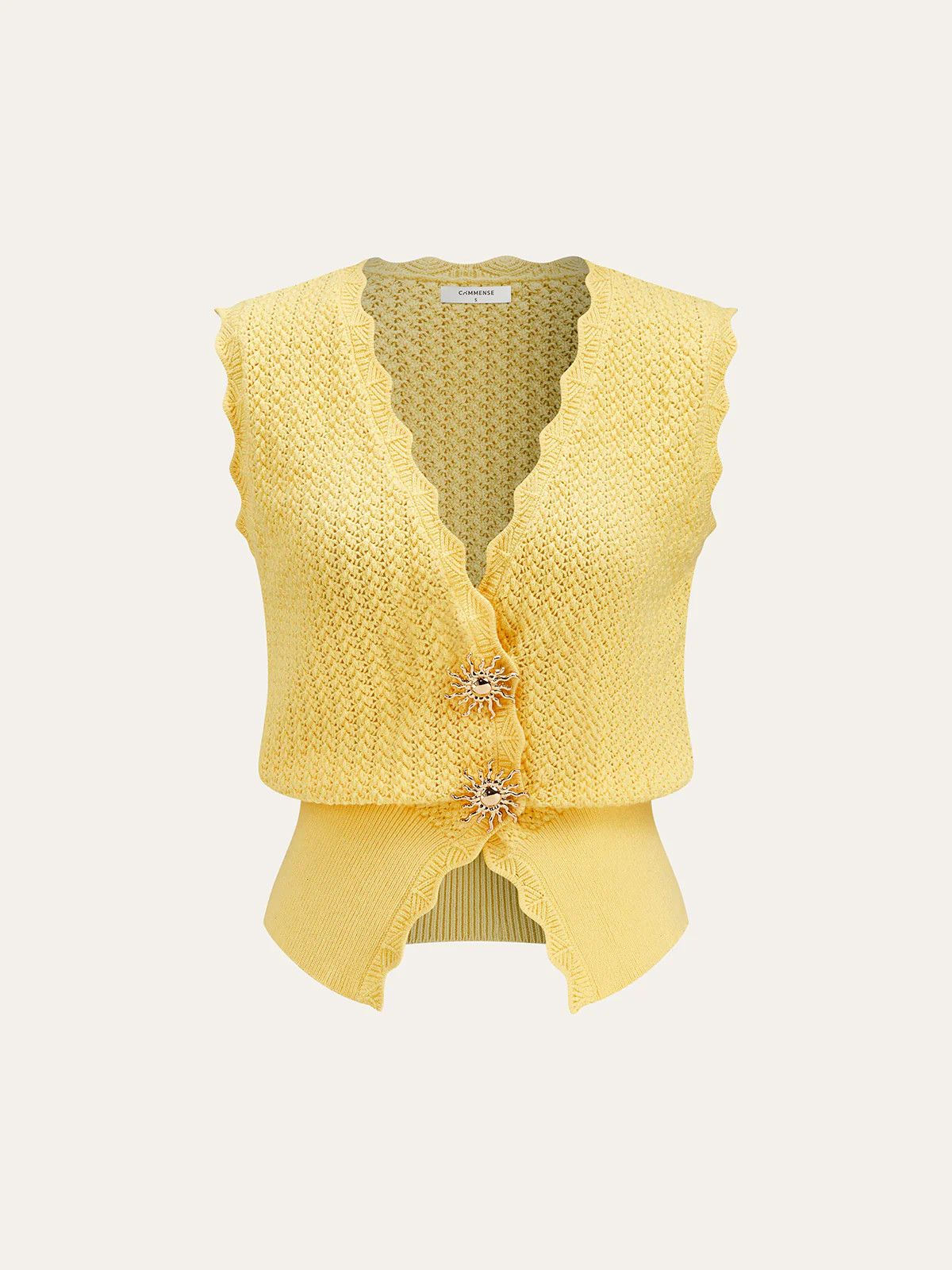 Metal Detail Scallop Trim Knit Vest | Commense