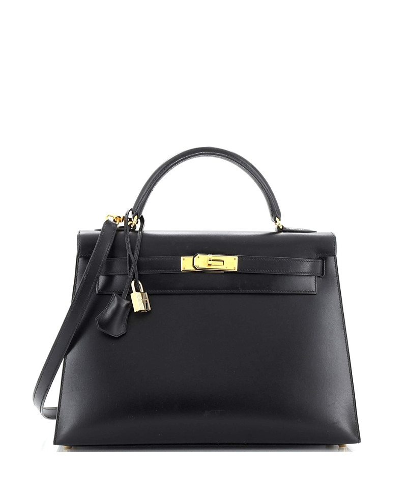 Pre-Owned Hermes Kelly 32 Handbag Black Box Calf with Gold Hardware | Bloomingdale's (US)