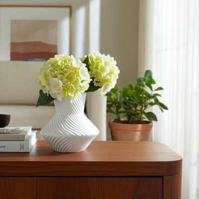 Meyke Contemporary Stoneware and Ceramic Vase with Sculptural Textured Design and Modern Curved Silhouette for Sleek Decorative Display | Wayfair North America