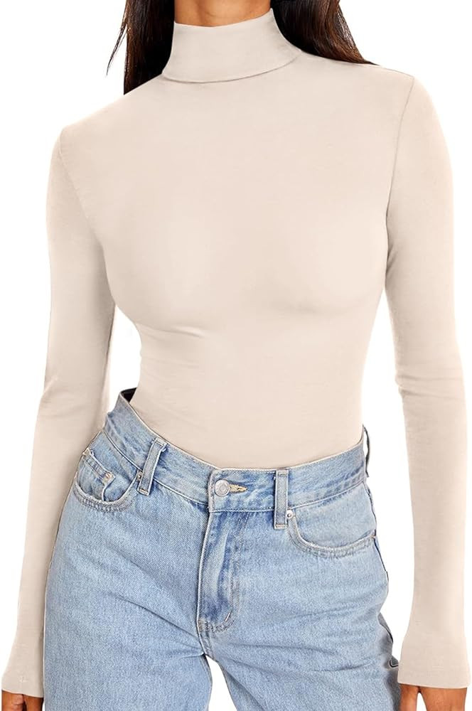 REORIA Women's Long Sleeve Mock Turtle Neck Tops Fall Winter Basic Double Lined Layering Lightwei... | Amazon (US)