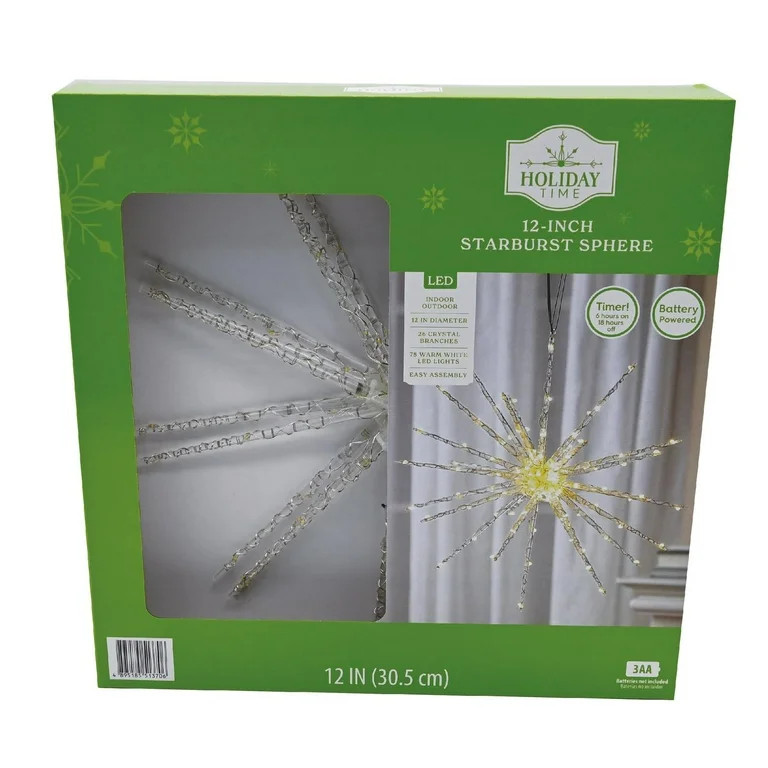 Indoor/Outdoor Battery-Operated Light-Up Starburst Sphere Christmas Decoration with 78 LED Lights... | Walmart (US)