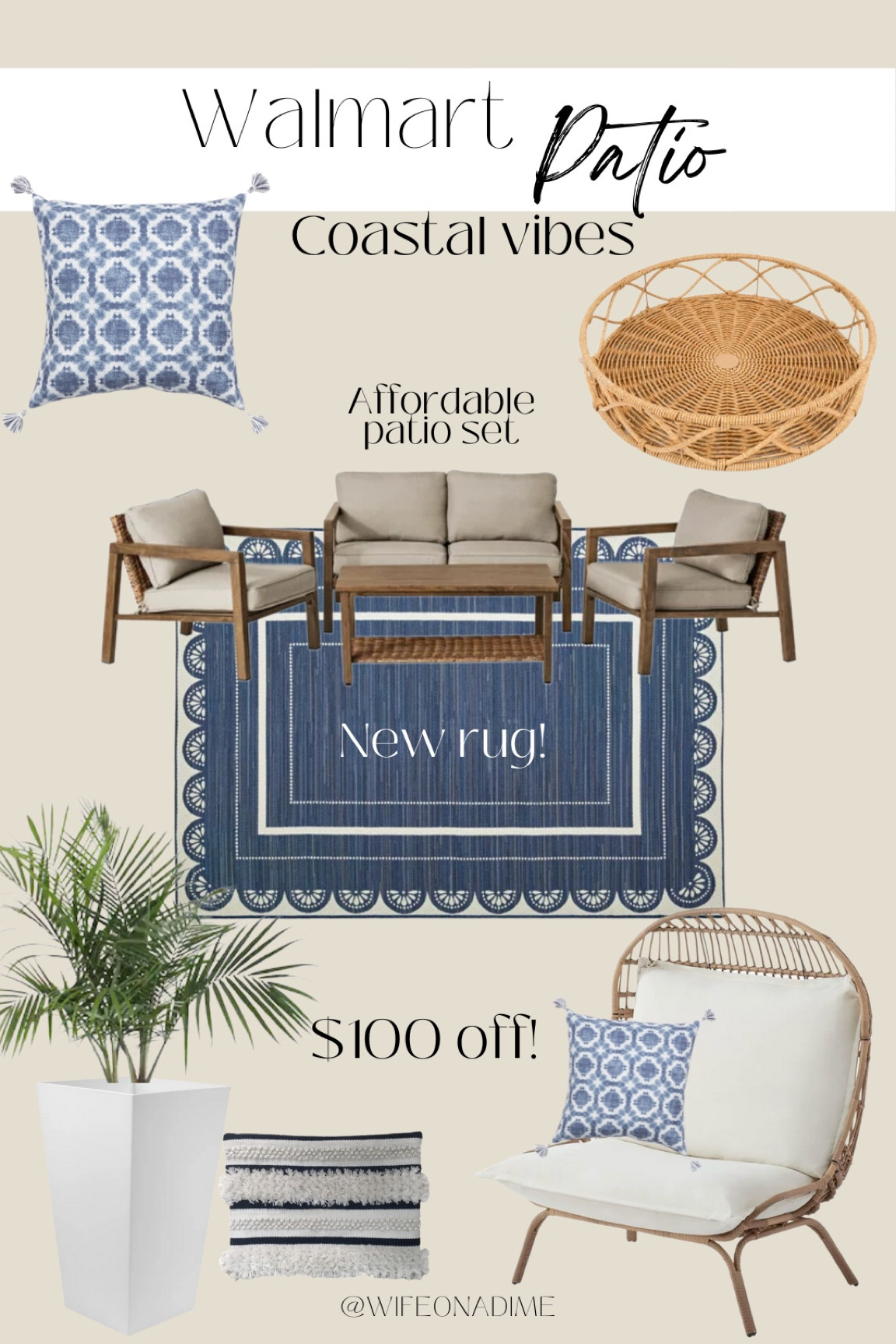 Serena and Lily coastal patio vibes but on a Walmart budget! 🙌🏼🌊 patio set, rattan chair, outdoor furniture, outdoor rug. 

#LTKhome #LTKSeasonal #LTKsalealert