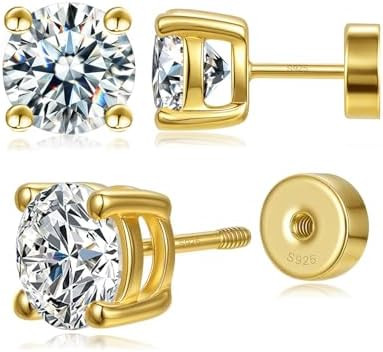 Moissanite Stud Earrings Flat Back, Solid 925 Sterling Silver Sleep Studs | Poke-Free 7mm Flatbac... | Amazon (US)