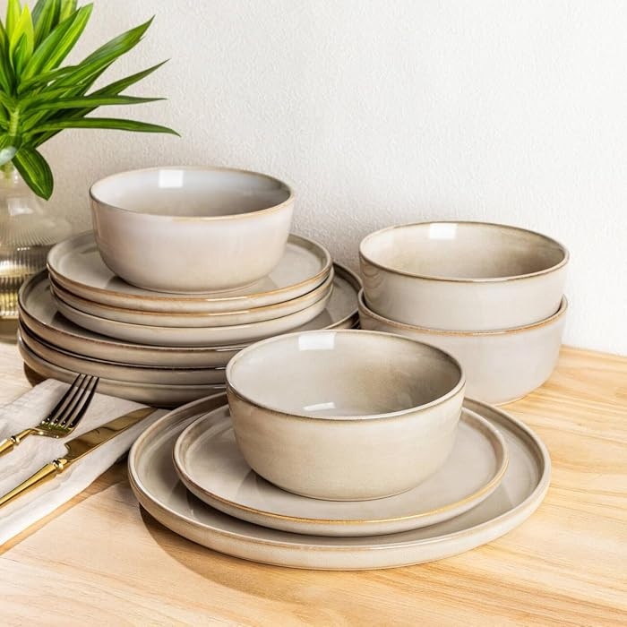 AmorArc Stoneware Dinnerware Sets,Round Reactive Glaze Ceramic Plates and Bowls Sets,Highly Scrat... | Amazon (US)