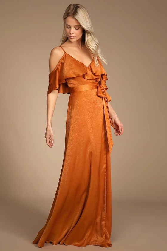 Moriah Rust Satin Wrap Maxi Dress | Lulus (US)