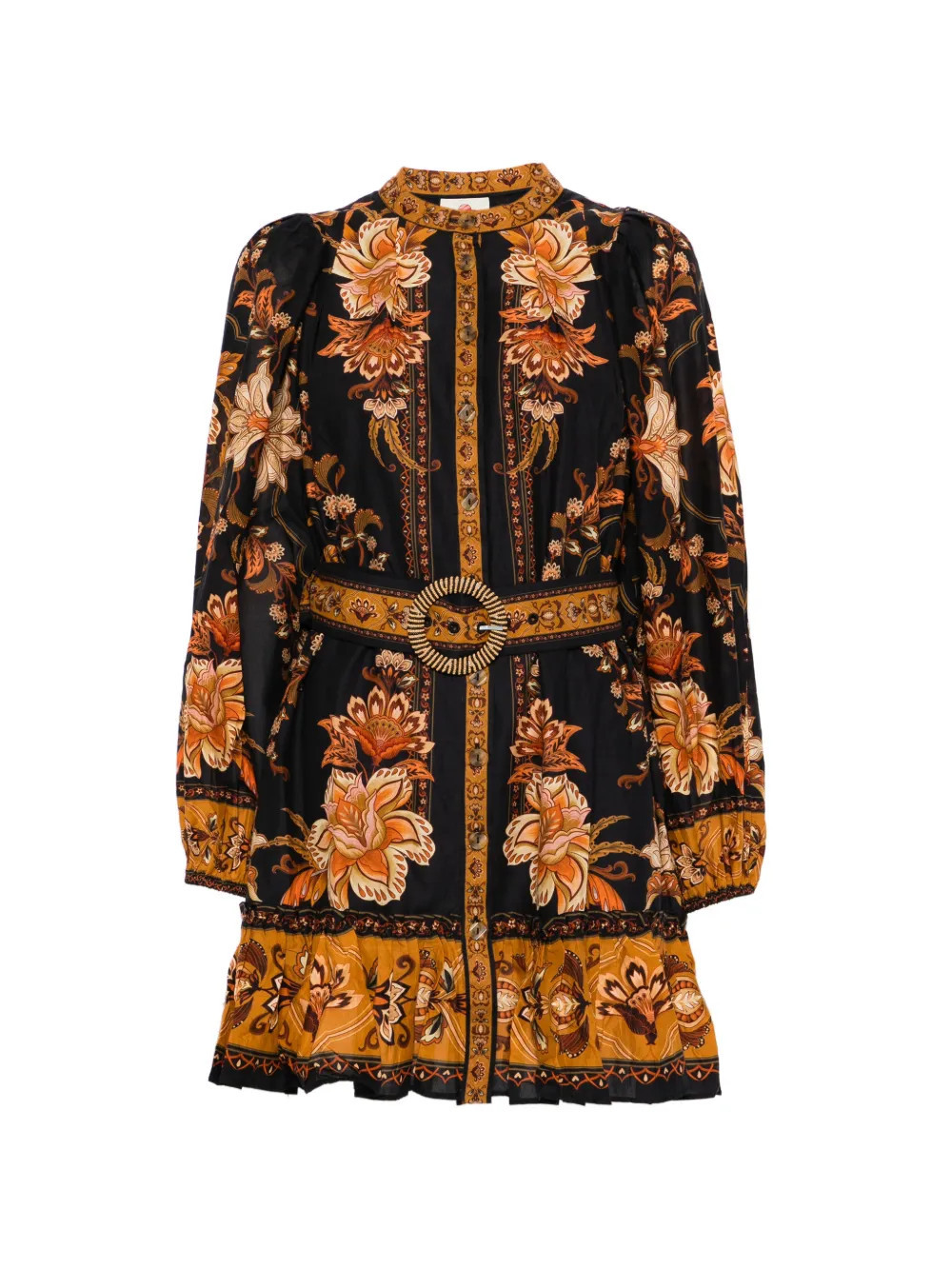 FARM Rio floral-print belted dress - Black | Farfetch Global