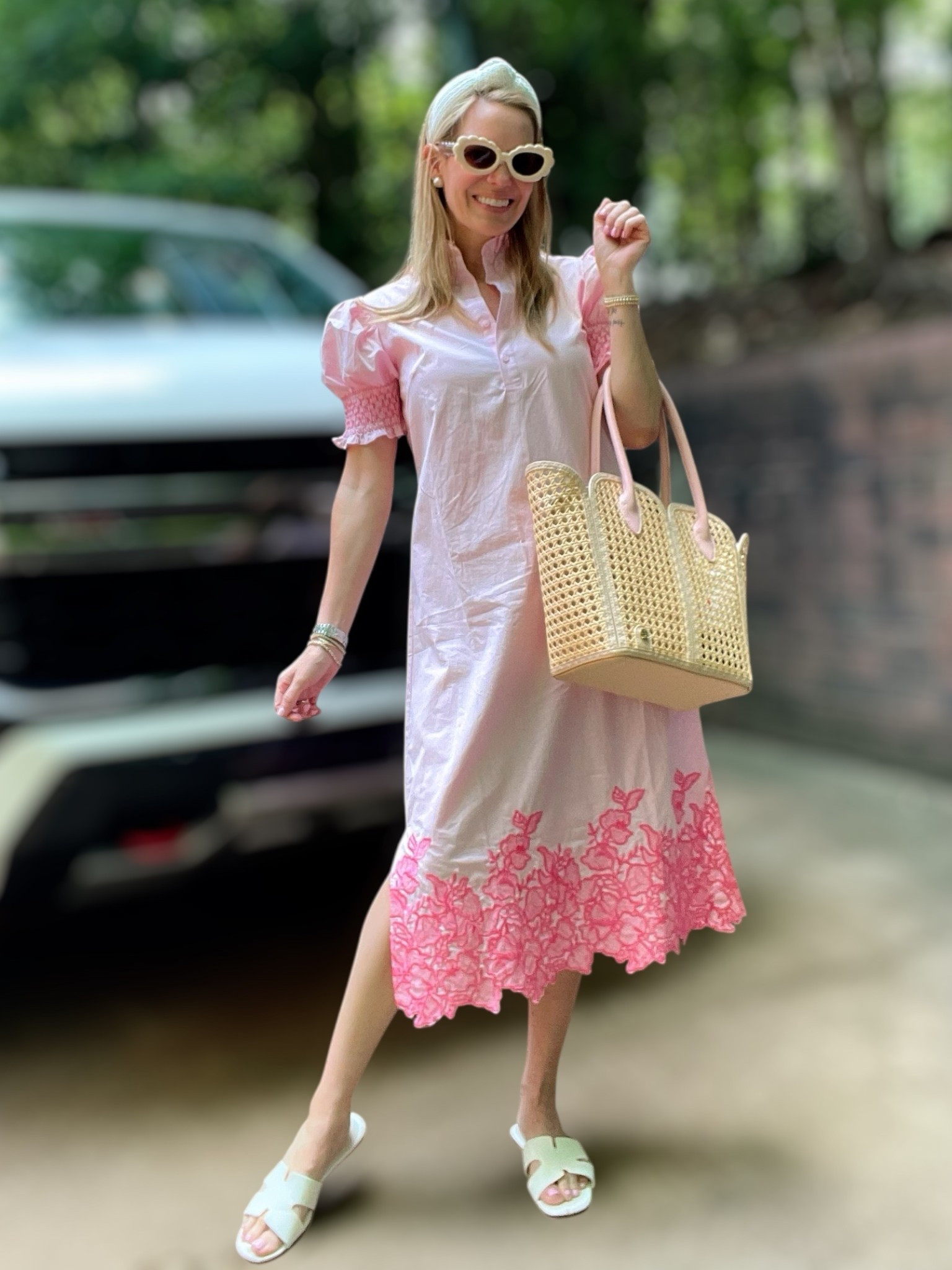 🎀 Tuckernuck style without the splurge! This darling Amazon find is giving preppy, polished perfection with a touch of playful charm 💖 The 100% cotton shirt dress features smocked puff sleeves, a crisp stand collar, and beautifully detailed floral embroidery along the hemline 🌸

I’m wearing the size S in the pink and it’s so lightweight and comfortable — ideal for hot southern days and summer soirées alike ☀️ Paired it with white slides, pearl studs, a cane tote, and my fave scallop sunnies for a Palm Beach meets garden tea party look 🐚🌿🕶

✨Under $60, Prime-eligible, and available in green too! This dress is perfect for brunch, baby showers, church, or any event where you want to look polished but stay cool.

💎 Jewelry is from Melinda Maria — use my code PREPPYREBEL for 10% off your order! I love layering her dainty gold bracelets with classic pearl earrings for an effortless everyday glam ✨

🛍 Tap to shop the full look and save on your sparkle!

#AmazonFashion #TuckernuckDupe #PreppyStyle #LTKunder100 #LTKsummerstyle #GardenPartyVibes #ScallopSunnies #CaneBagStyle #PreppyOnABudget #MelindaMaria #PREPPYREBEL #LTKjewelry #LTKfinds #LTKootd

#LTKFindsUnder100 #LTKSummerEdit #LTKFindsUnder50