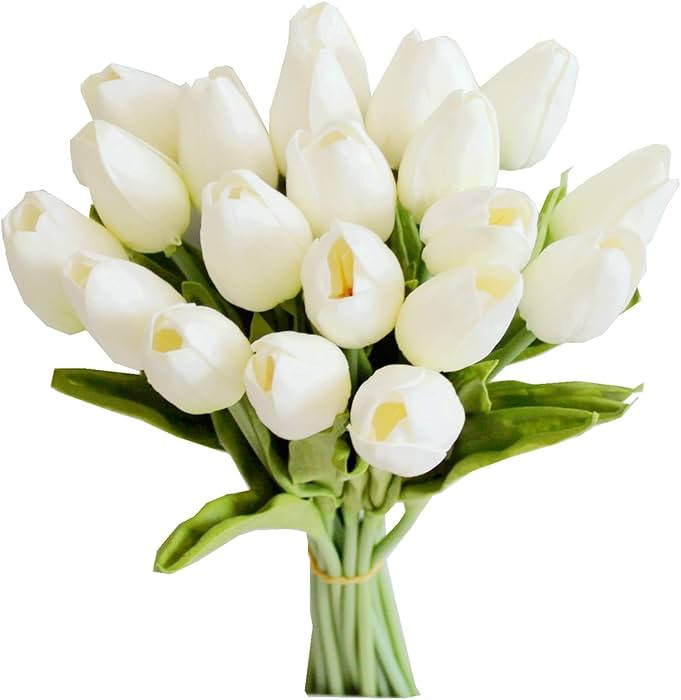 Mandy's 20pcs White Artificial Tulip Silk Fake Flowers 13.5" for Spring Mother's Day Easter Gifts... | Amazon (US)