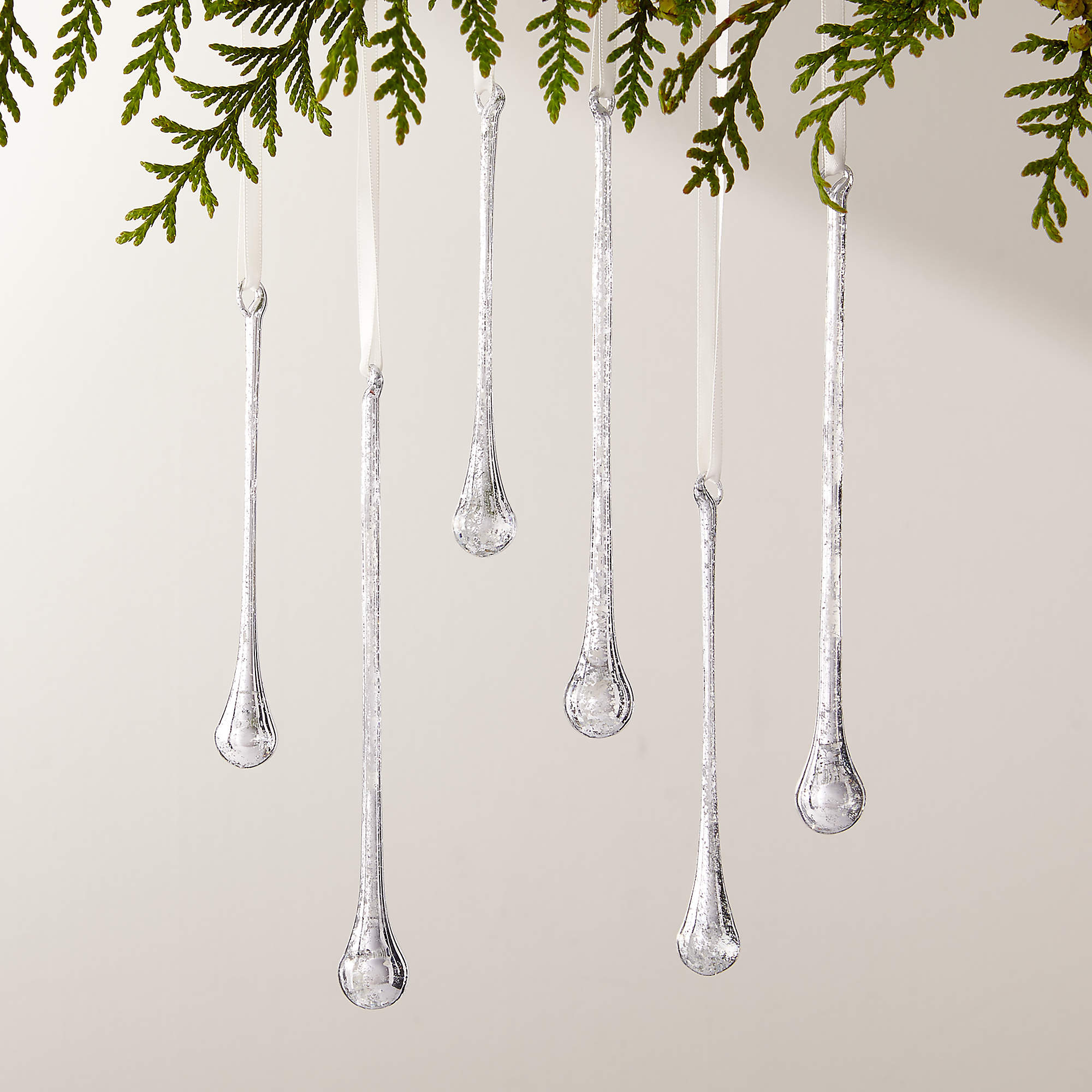 Hailee Teardrop Silver Mercury Glass Christmas Tree Ornaments Set of 6 + Reviews | CB2 | CB2