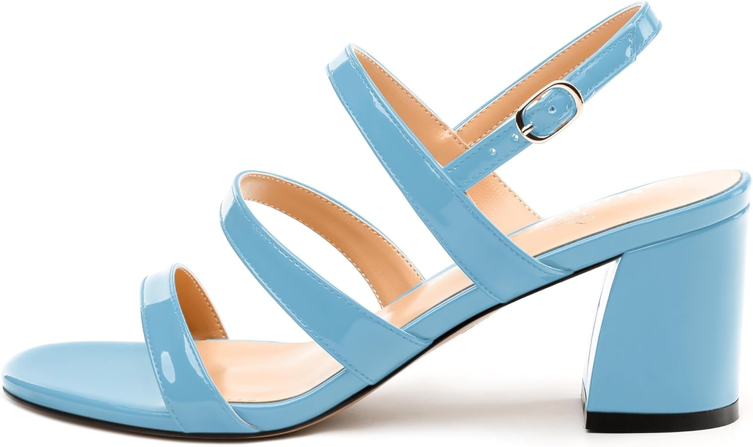 Womens Mid Heel Sandals, Round Open Toe Block Heel Strappy Sandals for Women, Low Chunky Heel Ank... | Amazon (US)