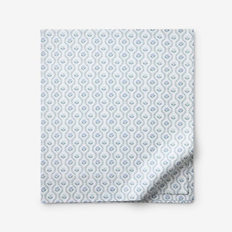 Tira Floral Classic Cool Cotton Percale Flat Bed Sheet - Flower Blue, King/Cal. King, Size California King | The Company Store | The Company Store