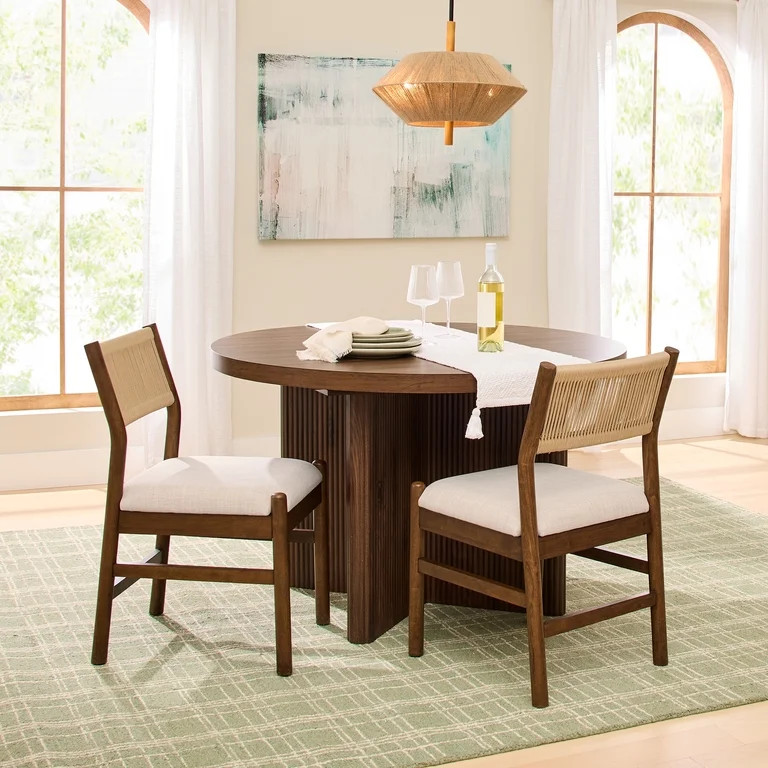 Better Homes & Gardens Lillian Fluted Dining Chairs, Walnut & Cream, Set of 2 | Walmart (US)