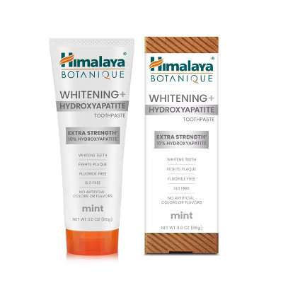 Himalaya Botanique Whitening+ Hydroxyapatite Toothpaste, Extra Strength with 10% Hydroxyapatite, Mint Flavor, Fluoride-Free, SLS Free & Vegan, 3 oz. | Target