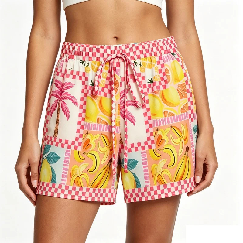 Women's Casual Shorts,Tropical Fruit Print , Elastic Summer Daily Beach Shorts, High Waist Loose ... | Walmart (US)
