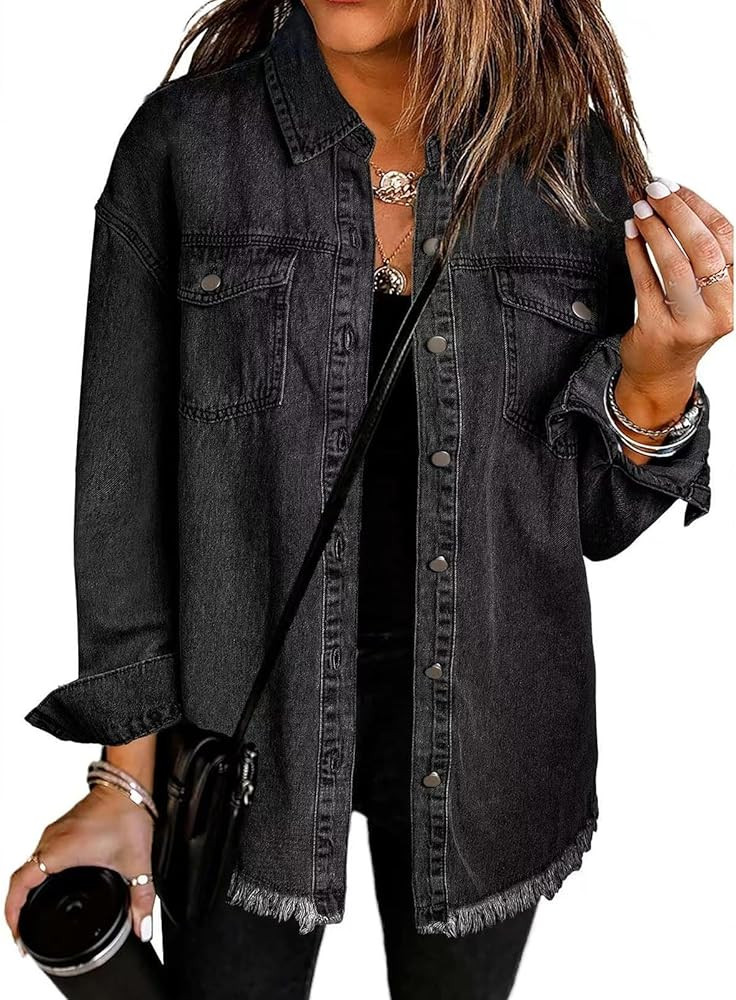 Womens Oversized Denim Jacket Casual Long Boyfriend Button Down Distressed Jean Jacket Fall Shack... | Amazon (US)
