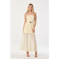 ASTR the Label | Strapless Contrast Belted Dress in Buttercream | Size XS | ASTR The Label (US)